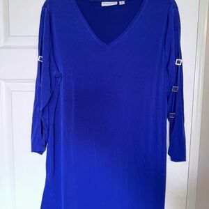 Susan Graver V-Neck Tunic in Cobalt Blue with Square Sleeve Accents